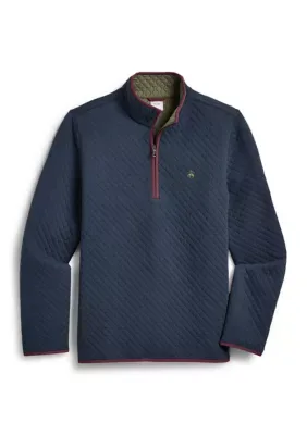 Cotton Blend Diamond-Quilted Half-Zip Pullover