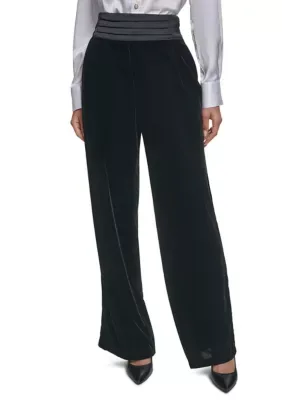Wide Leg Satin Waist Velvet Pants by Karl Lagerfeld