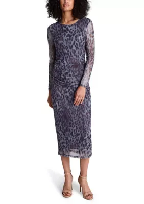 Long Sleeve Side-Ruched Mesh Dress