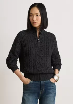 Lauren Ralph Lauren Aran-Knit Cotton Quarter-Zip Pullover by Ralph Lauren
