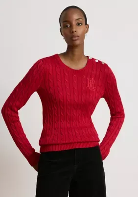 Button-Trim Cable-Knit Sweater