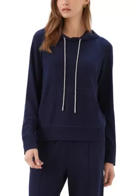 Rhinestone Drawstring Hoodie Sweatshirt by Karen Kane