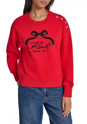 Long Sleeve Bow Fleece Sweatshirt by Karl Lagerfeld