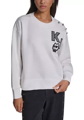 Long Sleeve Whimsy Embroidered Fleece Sweatshirt by Karl Lagerfeld