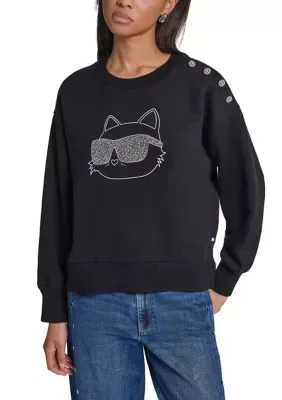 Long Sleeve Choupte Fleece Sweatshirt by Karl Lagerfeld