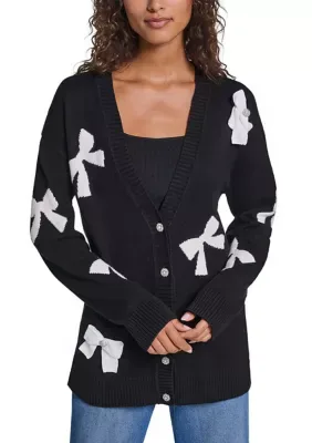 Bow Button Front Cardigan Sweater by Karl Lagerfeld