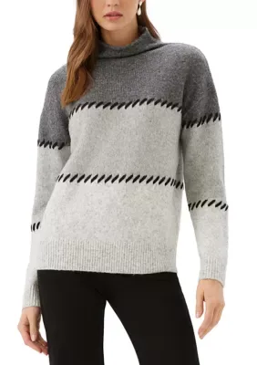 Contrast Stitch Mock Neck Colorblock Sweater