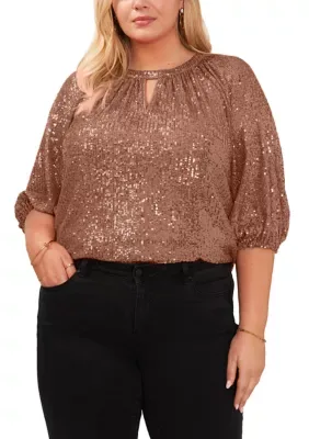 Puff Sleeve Keyhole Sequin Top by Vince Camuto