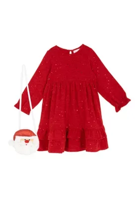Glitter Knit Dress and Santa Bag Set by Rare Editions