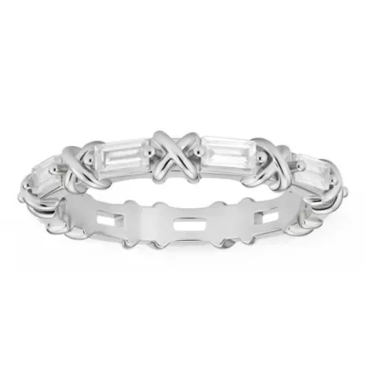 Sterling Silver Baguette-Cut x Eternity Band Ring by Kylie Harper