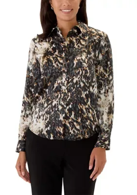 Abstract Printed Satin Shirt by Kenneth Cole