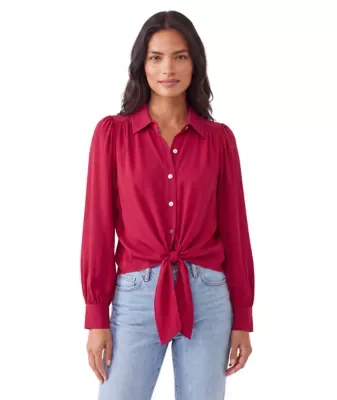 Long Sleeve Tie-Front Top by Karen Kane