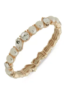 Tone Pearl & Cluster Stone Stretch Bracelet