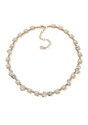 Pearl & Stone Cluster Collar Necklace 16 In by Anne Klein