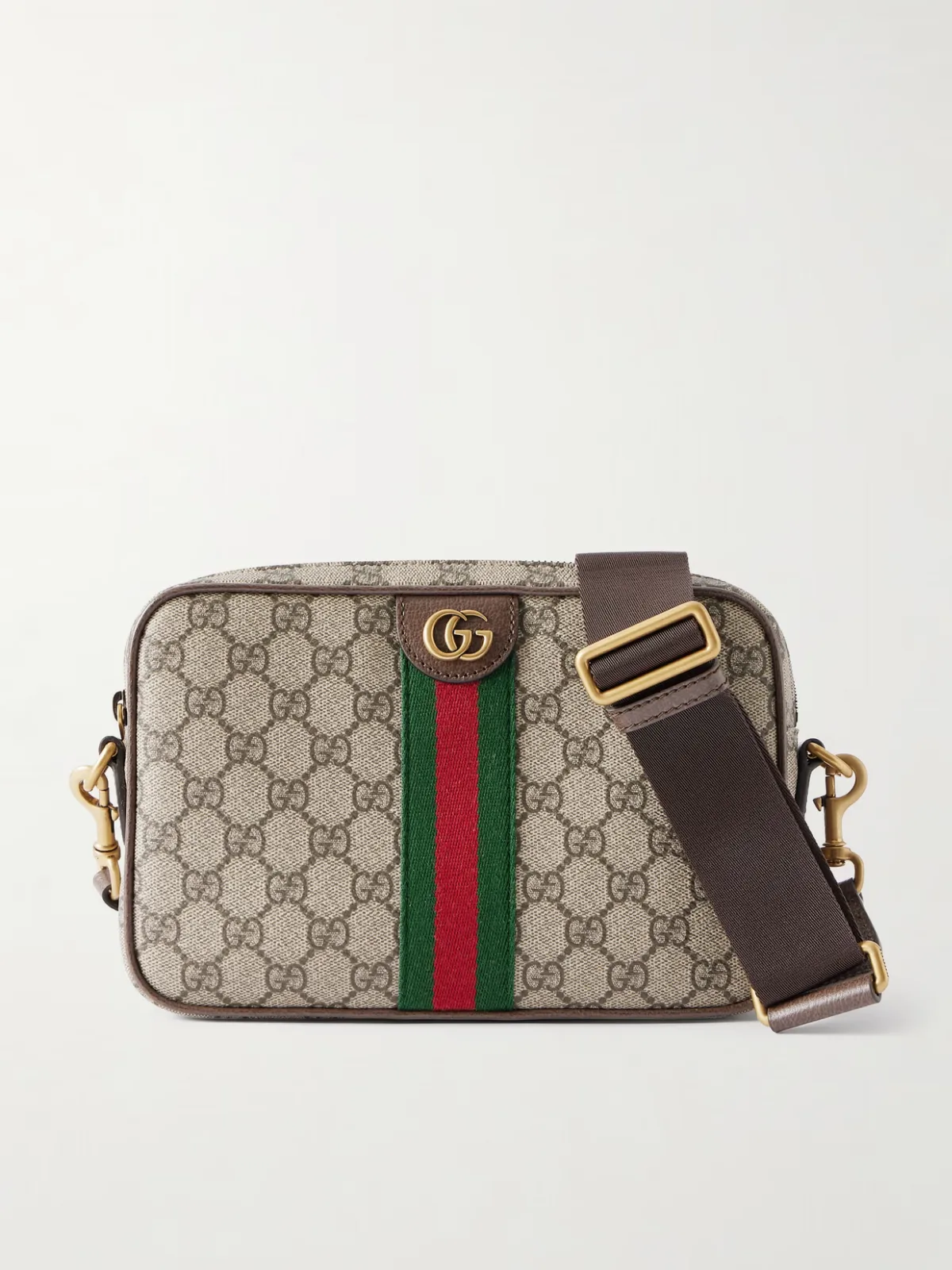 - Ophidia Leather And Webbing-trimmed Printed Coated-canvas Shoulder Bag -