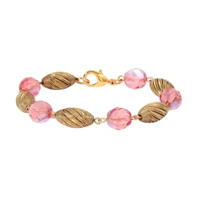 Peach & Gold Tone Bead Bracelet 7.5 In by 1928 Jewelry