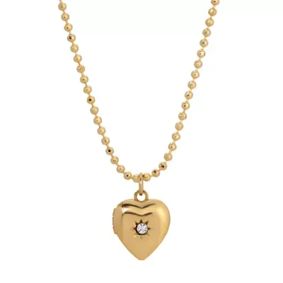 Gold Tone Small Heart Crystal Locket Necklace 18 In by 1928 Jewelry