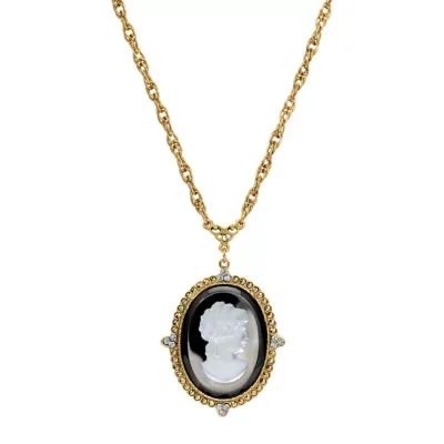 Tone Oval Glass Cameo Necklace 28 In by 1928 Jewelry