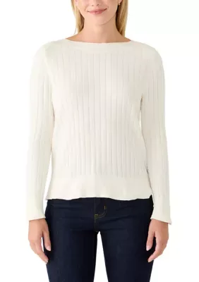 AK Long Sleeve Boat Neck Chenille Sweater by Anne Klein