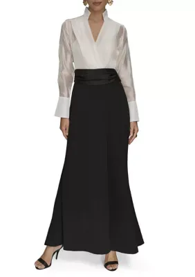 Long Sleeve Mixed Media Shirt Gown by Donna Karan New York