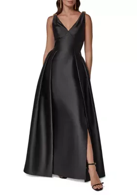 Sleeveless Pleated Fit & Flare Gown