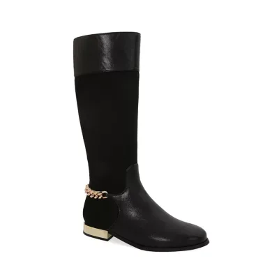 Miles Back Chain Metallic Heel Knee-High Flat Boot