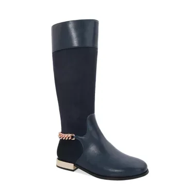 Miles Back Chain Metallic Heel Knee-High Flat Boot