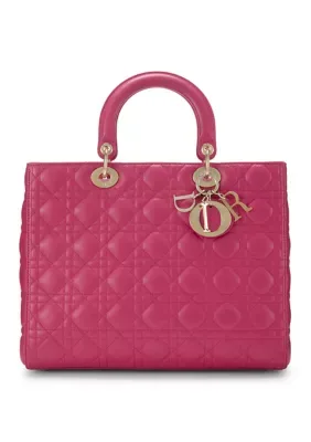 Christian Dior Lambskin Cannage Large Lady Dior Fuchsia by What Goes Around Comes Around