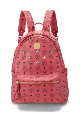 MCM Visetos Medium Sprinkle Stud Stark Backpack Coral by What Goes Around Comes Around