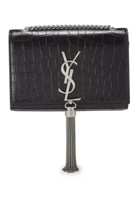 Saint Laurent Calfskin Crocodile Embossed Kate Monogram Tassel Chain Wallet Deep Marine by What Goes Around Comes Around