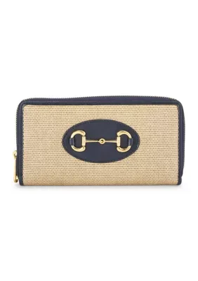 Gucci Canvas Azalea Calfskin Horsebit 1955 Zip Around Wallet Beige Blue by What Goes Around Comes Around
