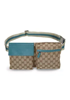 Gucci GG Monogram Web Double Pocket Belt Bag Turquoise