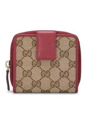 Gucci Monogram Dollar Calfskin Zip Around French Flap Wallet Beige Ebony Rosso by What Goes Around Comes Around