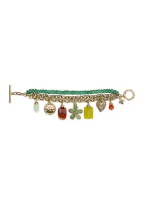 Decorative Charm Floral Accents Colorful Stone Bracelet, 8 In