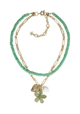 Multi Strand Flower Charm Necklace, 18 In