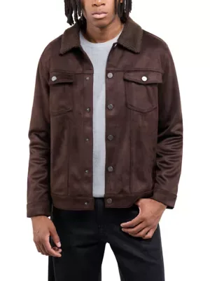 Faux Suede Jacket with Faux Fur Collar by X