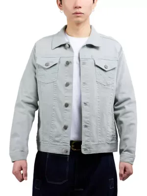 Saddle Stitch Color Denim Jacket with Flap Pocket