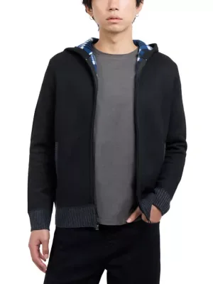 Fleece Lined Full Zip Knitted Hooded Sweater by X