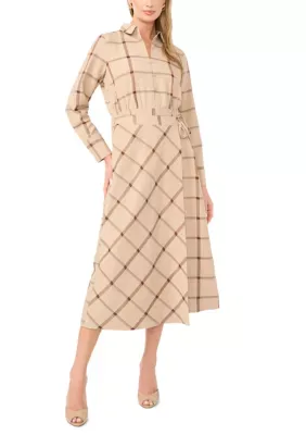 Long Sleeve Windowpane Wrap Dress by Vince Camuto
