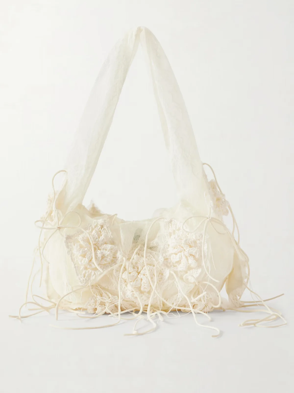 - Diamond Lace-trimmed Crocheted Shoulder Bag -