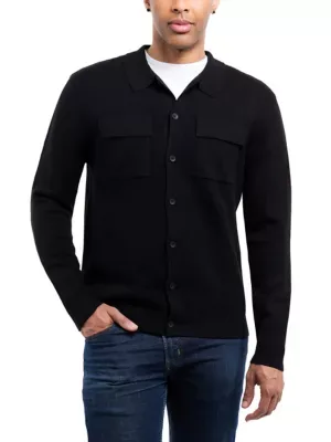 Spring + Mercer Long Sleeve Sweater with Full Buttoned Two Patch Pockets by Spring  Mercer