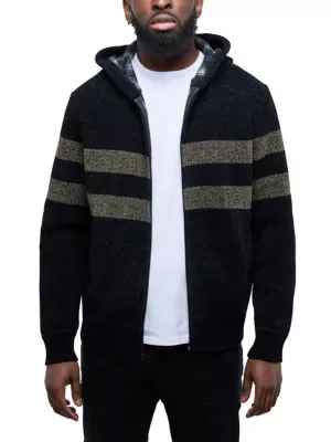Full Zip Hooded Sweater with Stripes and Flannel Lining by Cultura