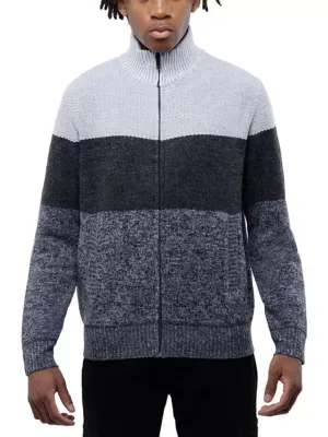 Full Zip Mock Neck Sweater with Fleece Lining by Cultura