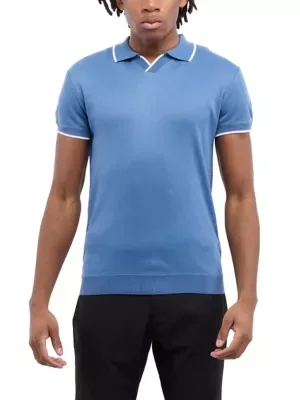 Spring + Mercer Johny Collar Short Sleeve Sweater with Rib Neck by Spring  Mercer