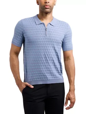 Quarter Zip Allover Argyle Knit Sweater Polo by X