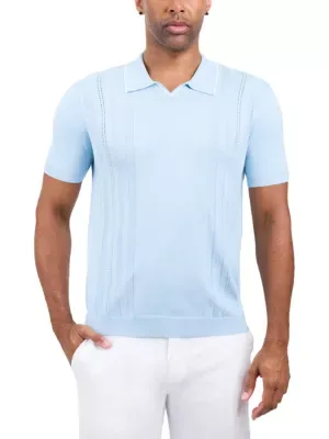 RAY Johnny Collar Textured Stripe Sweater Polo by X