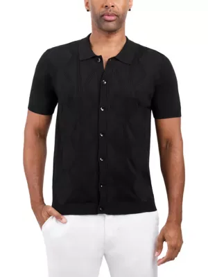 RAY Textured Polo Button Down Sweater by X