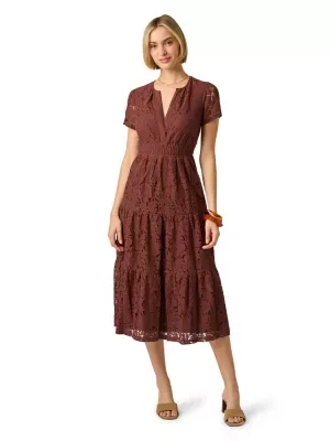 Adrianna Papell Lace Tiered Midi Dress by Adrianna Papell