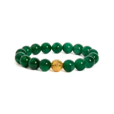 18K Yellow Gold Aventurine Beaded Charm Bracelet by Haus of Brilliance