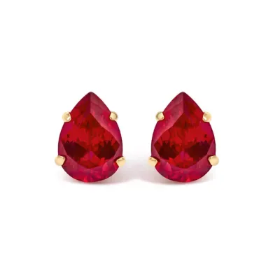 Lab Created 18K Yellow Gold 5x7 mm Created Pear Ruby Solitaire Stud Earrings by Haus of Brilliance